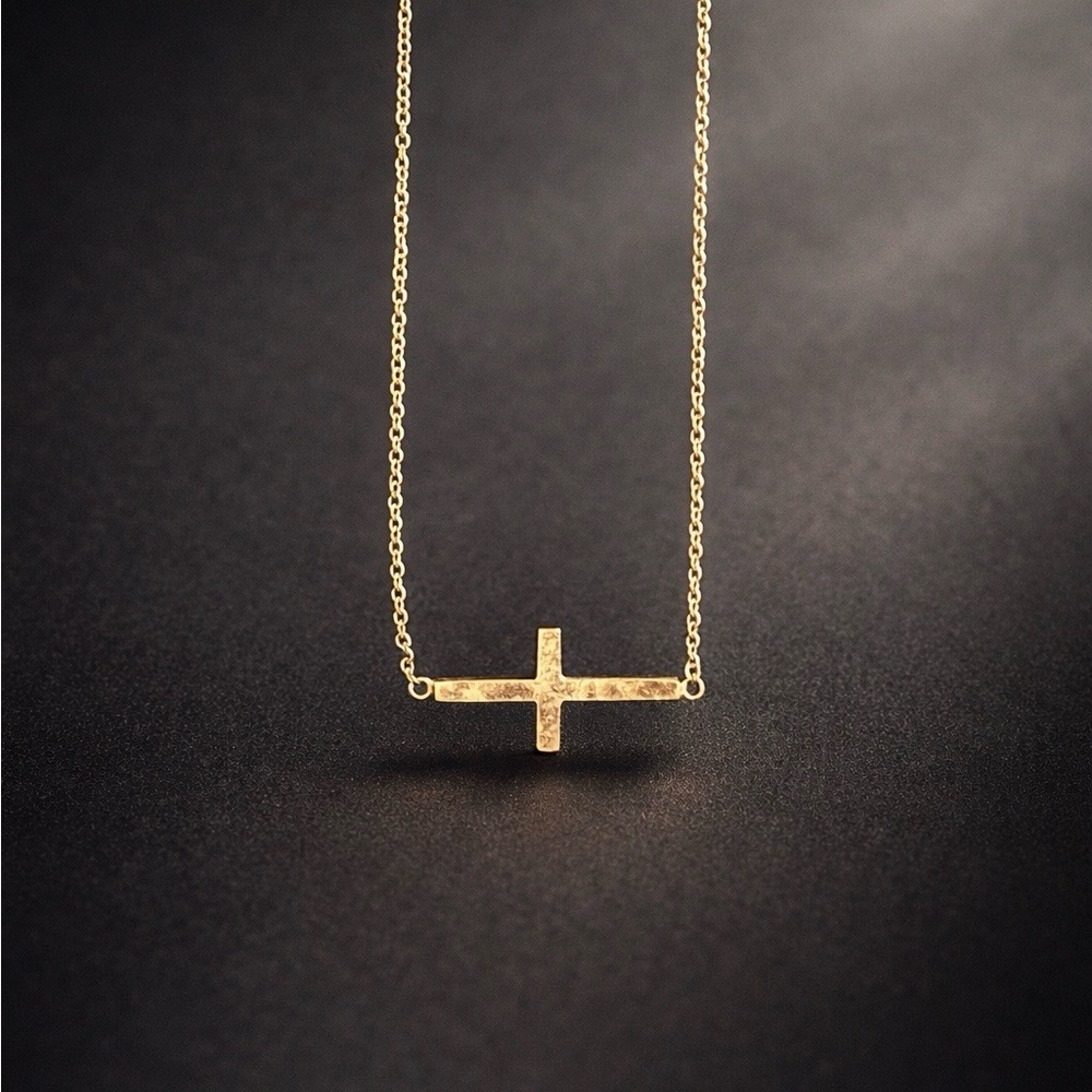 Gold Sideways Cross Necklace (Smooth)
